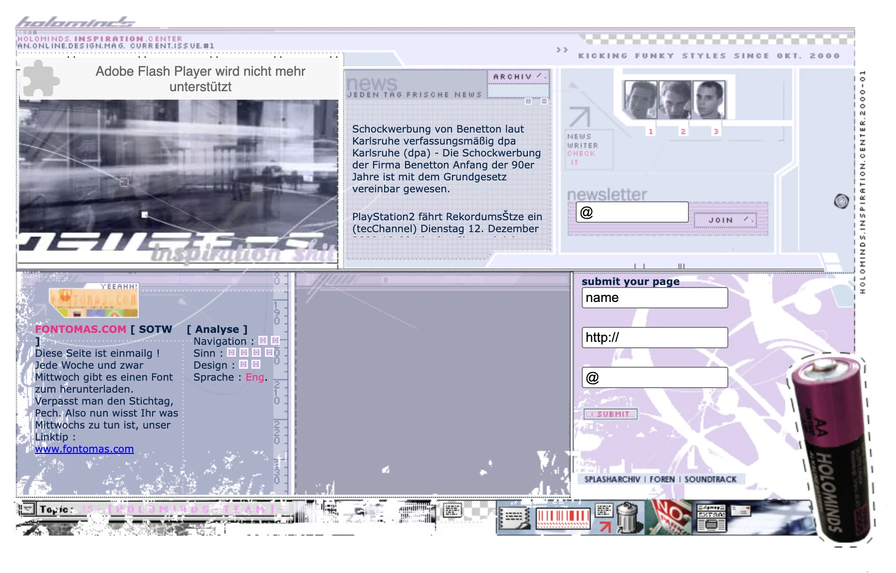 Holominds Inspiration Center — Screenshot aus dem Jahr 2000